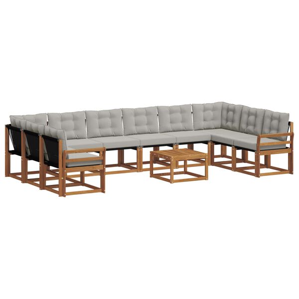 vidaXL Set de canapele de exterior 11 pcs Gri natural și deschis