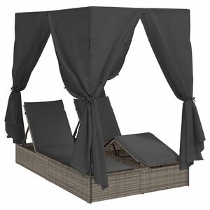 vidaXL Șezlong dublu cu acoperiș Gri 205 x 129 x 200 cm rattan PE
