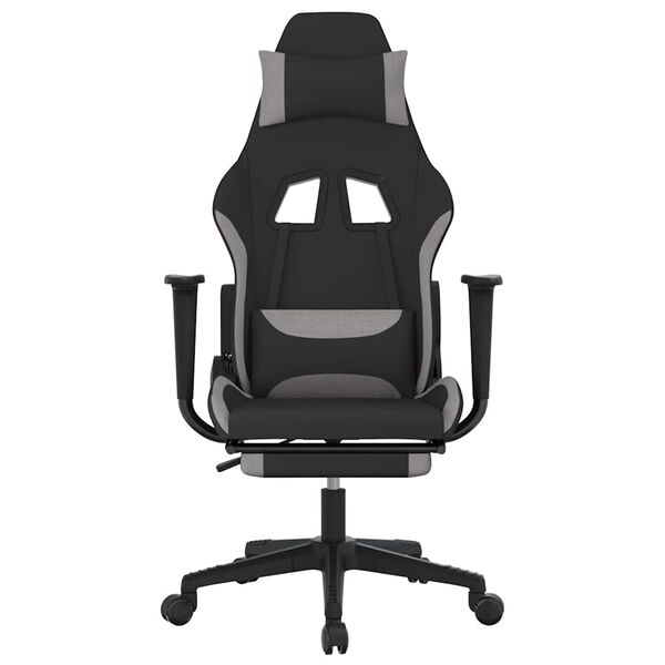 vidaXL Scaun gaming cu masaj/suport picioare, negru/gri deschis textil