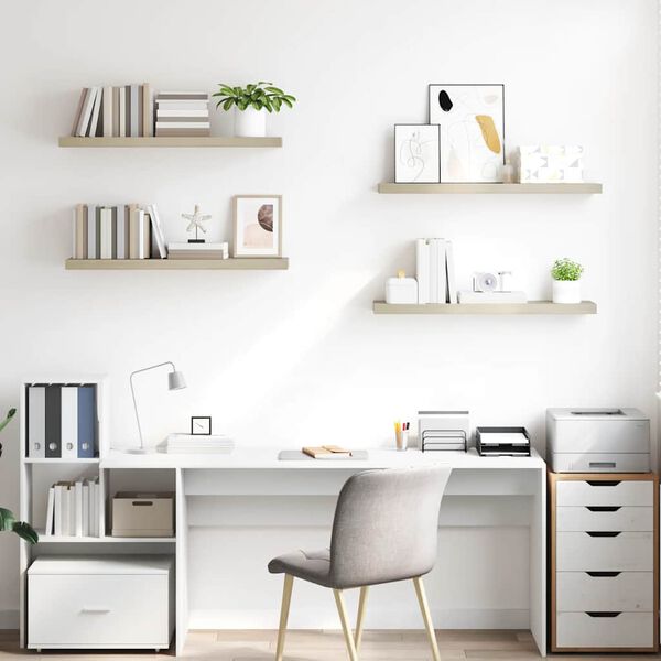 vidaXL Rafturi de perete suspendate 4 buc. stejar, 90x23,5x3,8 cm, MDF