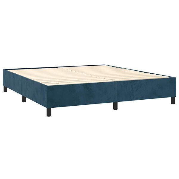 vidaXL Pat box spring cu saltea, albastru &icirc;nchis, 160x200 cm, catifea