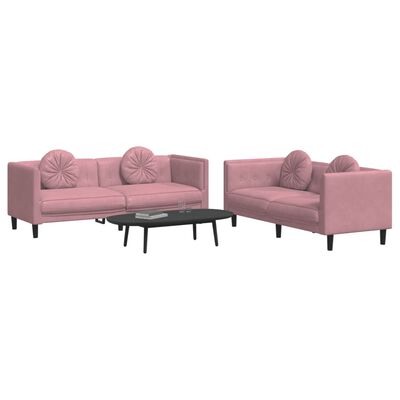 vidaXL Set canapea cu perne, 2 piese, roz, catifea