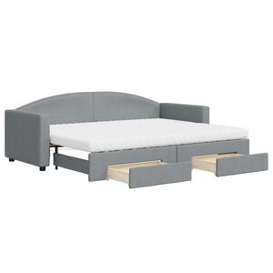 vidaXL Pat de zi cu extensie și sertare, gri deschis, 80x200 cm textil