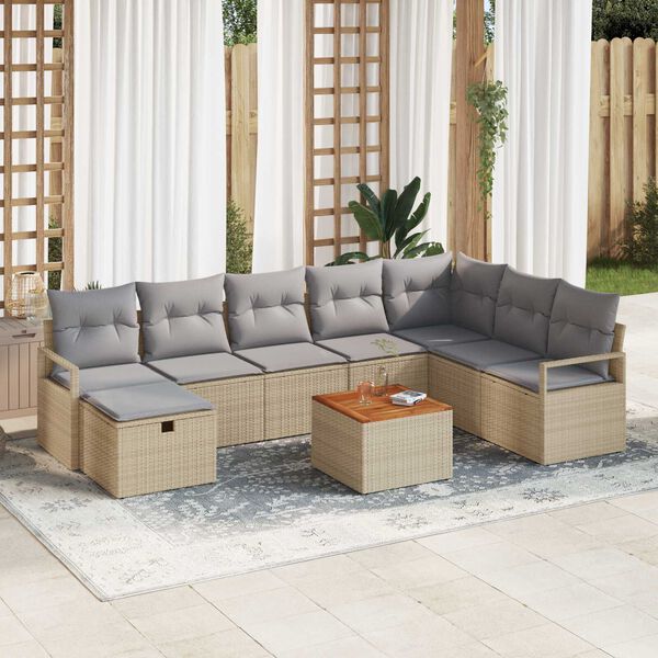 vidaXL Set de canapele pentru grădină cu pernă 9 pcs Bej Rattan poli