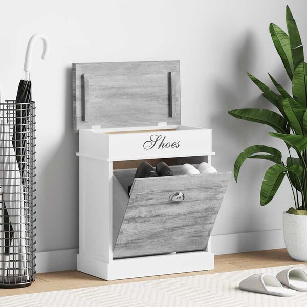 vidaXL Pantofar, gri, 50 x 28 x 58 cm, lemn de paulownia