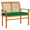 vidaXL Bancă de grădină, cu pernă verde, 112 cm, lemn masiv de tec