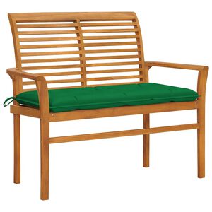 vidaXL Bancă de grădină, cu pernă verde, 112 cm, lemn masiv de tec