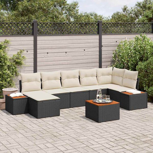 vidaXL Set de canapele pentru grădină 8 pcs negru și crem Poli Rattan