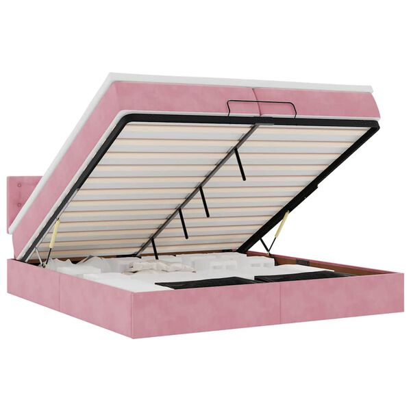 vidaXL Cadru de pat otoman cu saltele Roz 200x200cm catifea