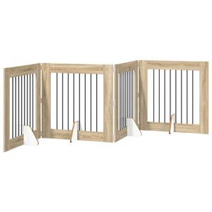vidaXL Poartă pentru c&acirc;ini pliabilă cu suporturi 4 buc. Stejar Sonoma