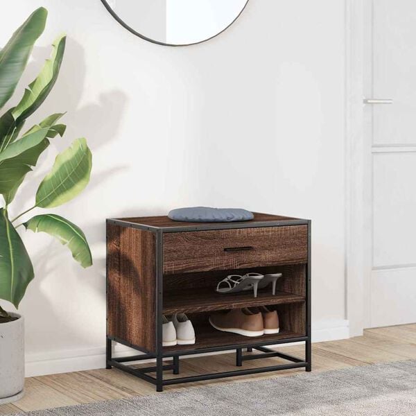 vidaXL Bancă de pantofi din stejar maro lemn și metal prelucrat