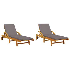 vidaXL Șezlonguri 2 buc. cu perne 200x68x83 cm lemn masiv de acacia