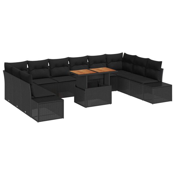 vidaXL Set de canapele pentru grădină 11 pcs Negru Rattan poli