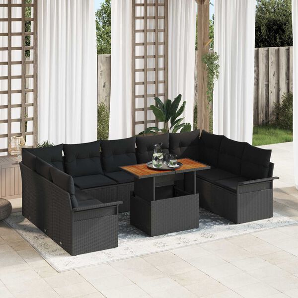 vidaXL Set de canapele pentru grădină 10 pcs Negru Rattan poli