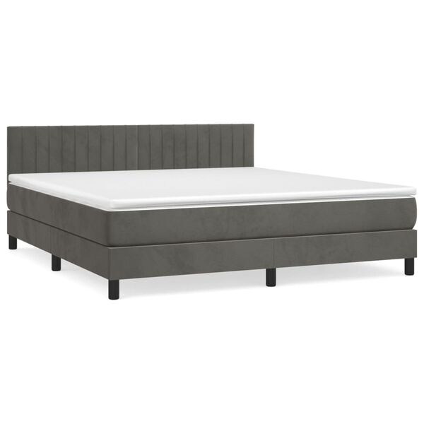 vidaXL Pat box spring cu saltea, gri &icirc;nchis, 160x200 cm, catifea