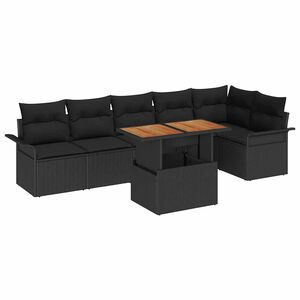 vidaXL Set de canapele pentru grădină 7 pcs Negru Rattan poli