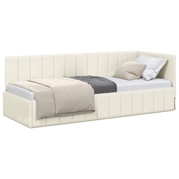 vidaXL Cadru de pat colțar cu headboard Crem 80 cm x 200 cm Catifea