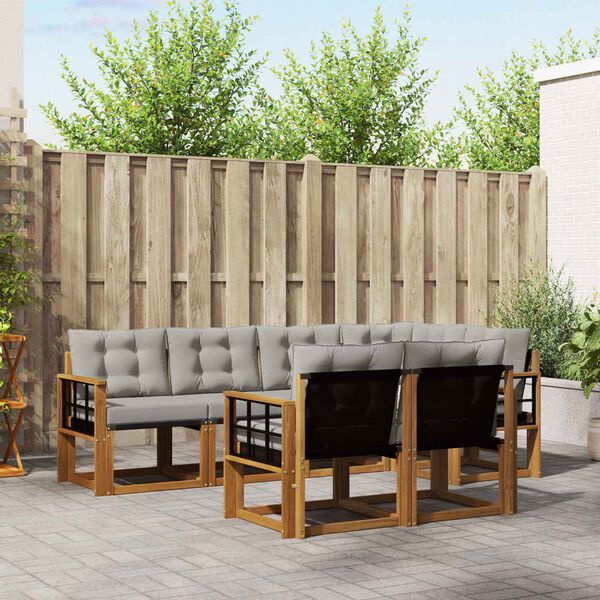 vidaXL Set de canapele de exterior 7 pcs Gri natural și deschis