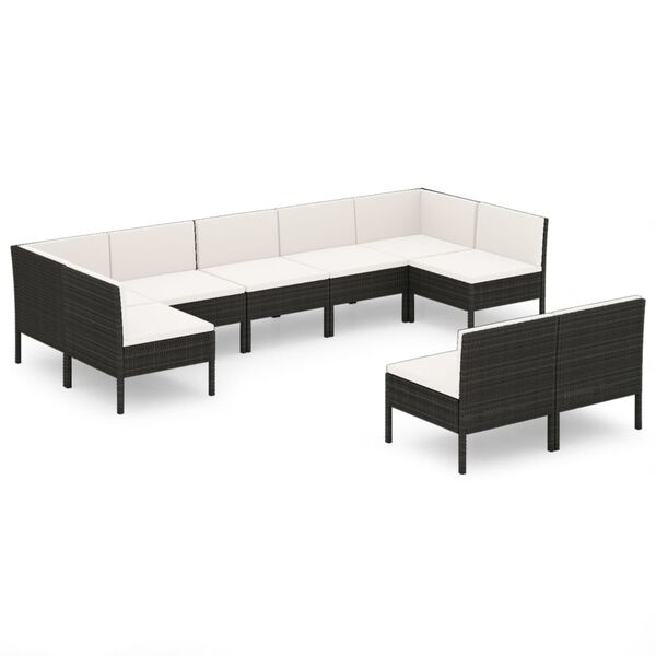 vidaXL Set mobilier de grădină cu perne, 9 piese, negru, poliratan