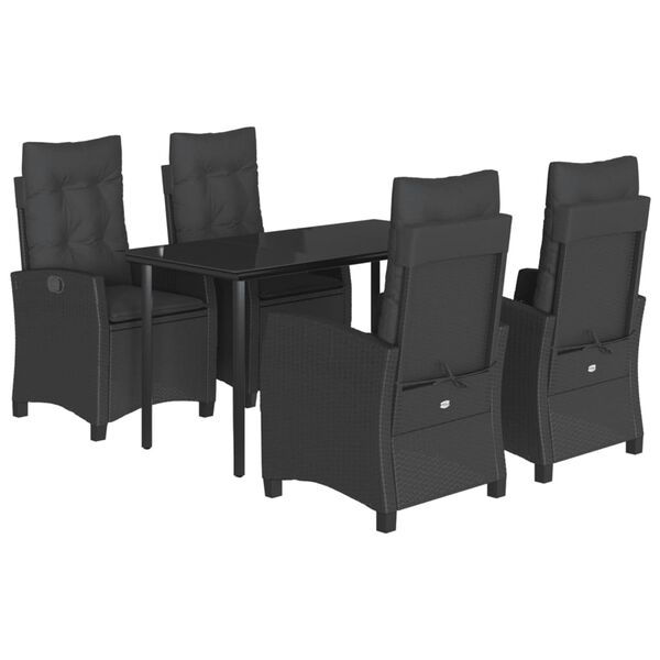 vidaXL Set mobilier de grădină cu perne, 5 piese, negru, poliratan