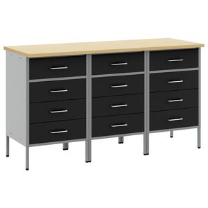 vidaXL Dulap de lucru cu sertar 3 buc. Negru și Gri 150 x 55 x 85 cm