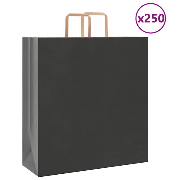 vidaXL Pungi de h&acirc;rtie 250 buc cu m&acirc;nere negre 45x17x48 cm
