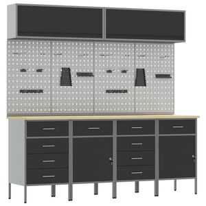 vidaXL Set de dulapuri de lucru cu sertar cu depozitare 10 buc. Negru
