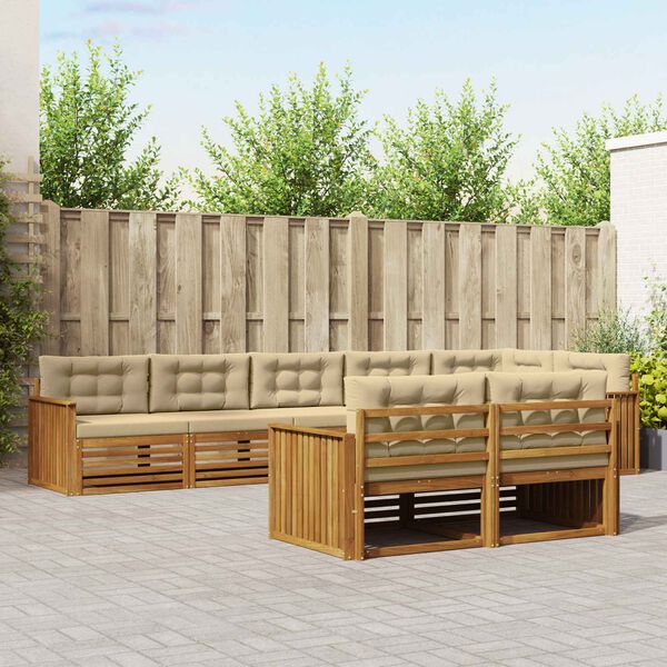 vidaXL Set de canapele de exterior cu pernă 8 pcs Natural și Bej