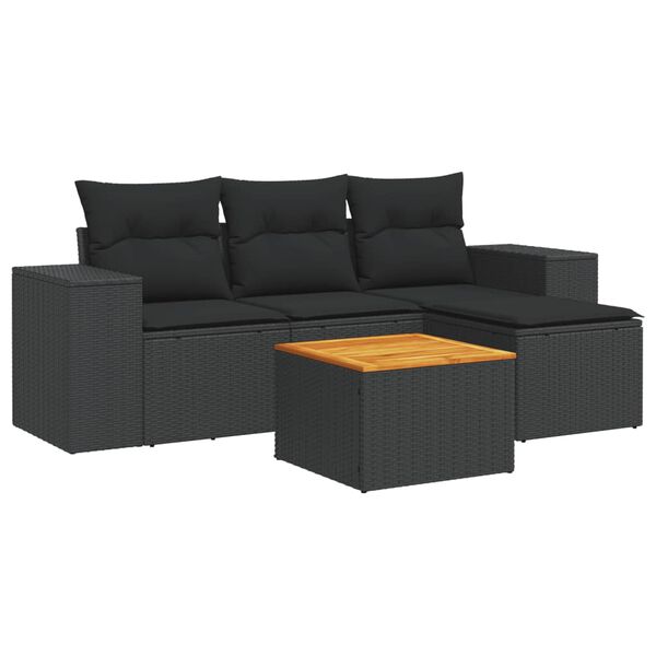 vidaXL Set mobilier de grădină cu perne, 5 piese, negru, poliratan