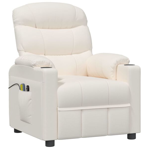 vidaXL Fotoliu de masaj electric, crem, piele ecologică