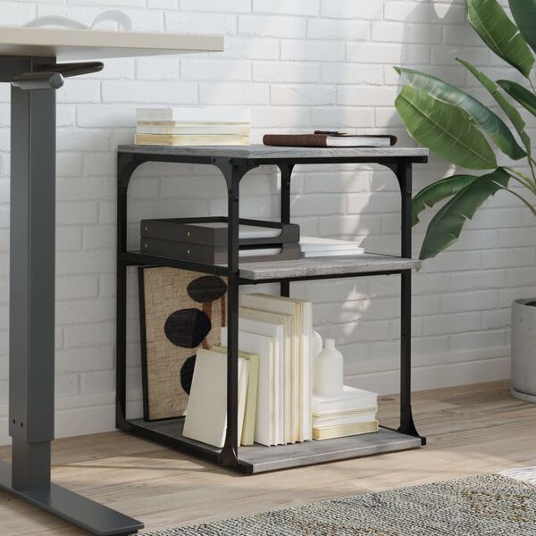 vidaXL Suport imprimantă, 3 niveluri, gri sonoma, 43x48x64 cm, lemn