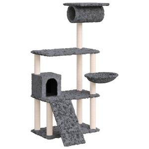 vidaXL Ansamblu de pisici, st&acirc;lpi din funie sisal, gri &icirc;nchis, 131 cm