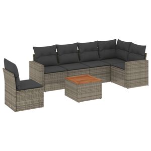vidaXL Set canapele de grădină, 7 piese, cu perne, gri, poliratan