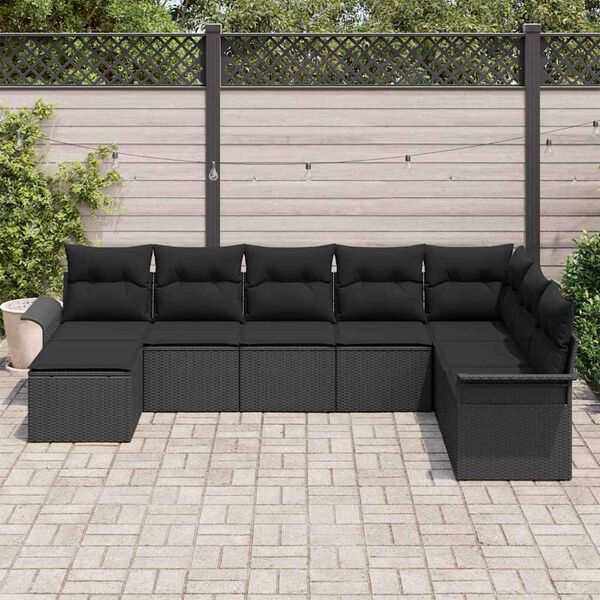 vidaXL Set de canapele pentru grădină cu pernă 8 pcs Negru Rattan poli