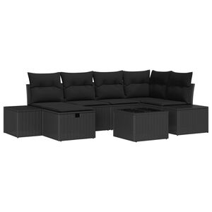 vidaXL Set de canapele pentru grădină cu pernă 7 pcs Negru poliratan