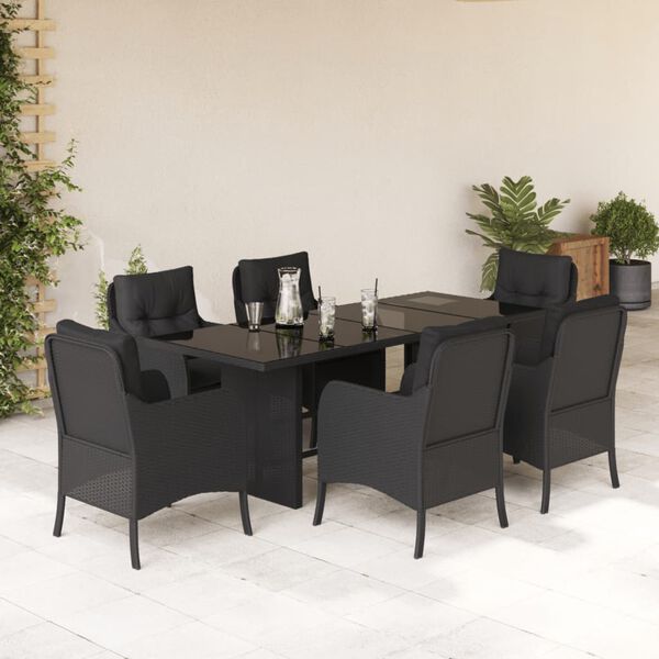 vidaXL Set mobilier de grădină cu perne, 7 piese, negru, poliratan