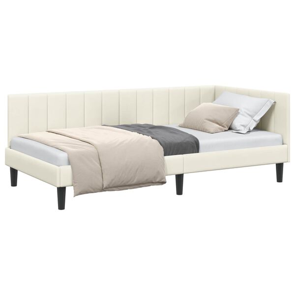 vidaXL Cadru de pat colțar cu headboard Crem 100 cm x 200 cm Catifea