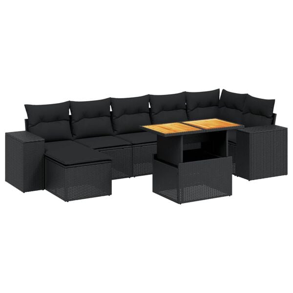vidaXL Set mobilier de grădină cu perne, 8 piese, negru, poliratan