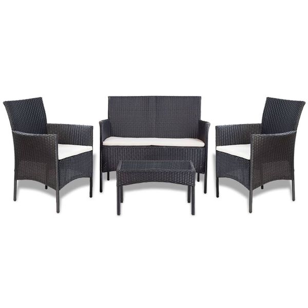 vidaXL Set mobilier de grădină cu perne, 4 piese, negru, poliratan