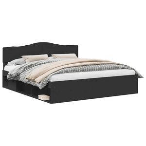 vidaXL Cadru de pat cu headboard Negru 180 x 200 cm Lemn de pin masiv