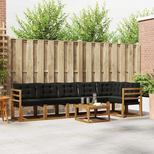 vidaXL Set de canapele de exterior cu pernă 7 pcs Natural și Negru