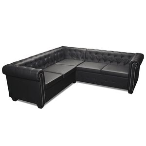 vidaXL Canapea colț Chesterfield 5 locuri, negru, piele ecologică