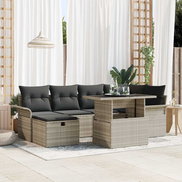 vidaXL Set de canapele pentru grădină 7 pcs Gri deschis Rattan poli
