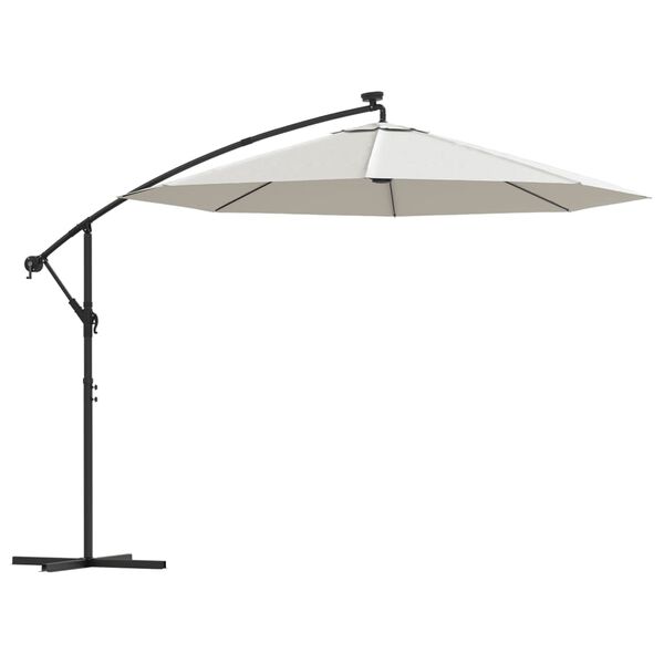 vidaXL Umbrelă soare suspendată, iluminare LED, st&acirc;lp metalic 300 cm
