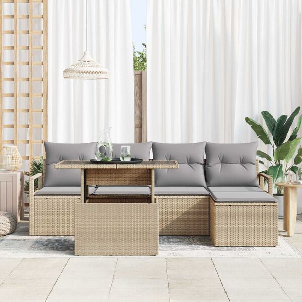 vidaXL Set de canapele pentru grădină 6 pcs Bej Rattan poli