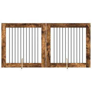 vidaXL Poartă pentru c&acirc;ini cu suporturi 2 pcs Stejar fumuriu