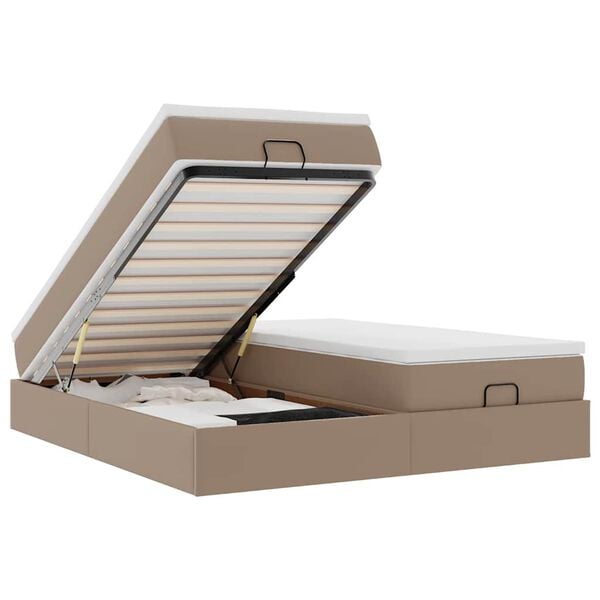 vidaXL Cadru de pat otoman cu saltea Cappucino piele artificială