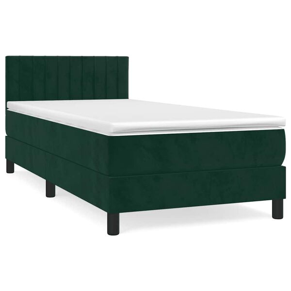 vidaXL Pat box spring cu saltea, verde &icirc;nchis, 90x190 cm, catifea