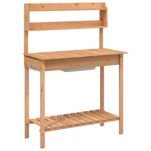 vidaXL Masă plantare cu chiuvetă maro 147,5x44x139,5cm lemn masiv brad