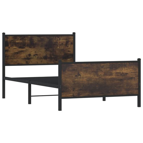 vidaXL Cadru de pat metalic fără saltea, stejar fumuriu, 107x203 cm